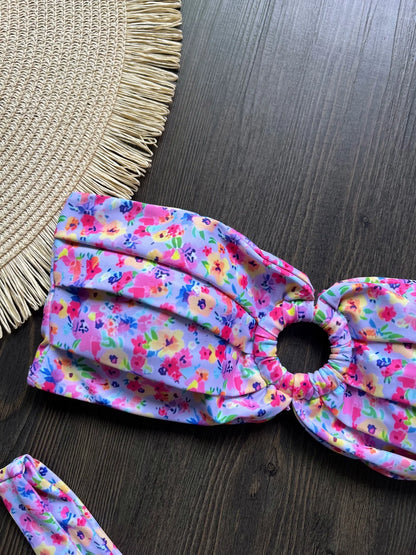 Sexy Colorful Floral Printed Bandeau Bikini Female Swimsuit Women Swimwear Two-pieces Bikini set Bather Bathing Suit Swim Lady