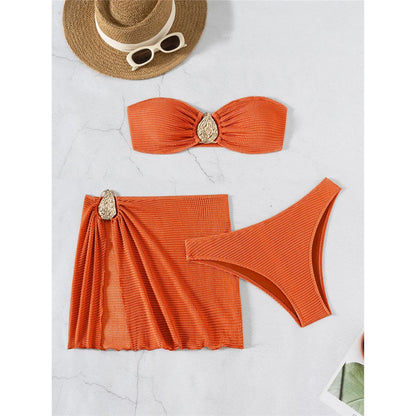 5 Colors With Skirt Bandeau Bikini Female Swimsuit Women Swimwear Three-pieces Bikini set Padded Bather Bathing Suit Swim V6624