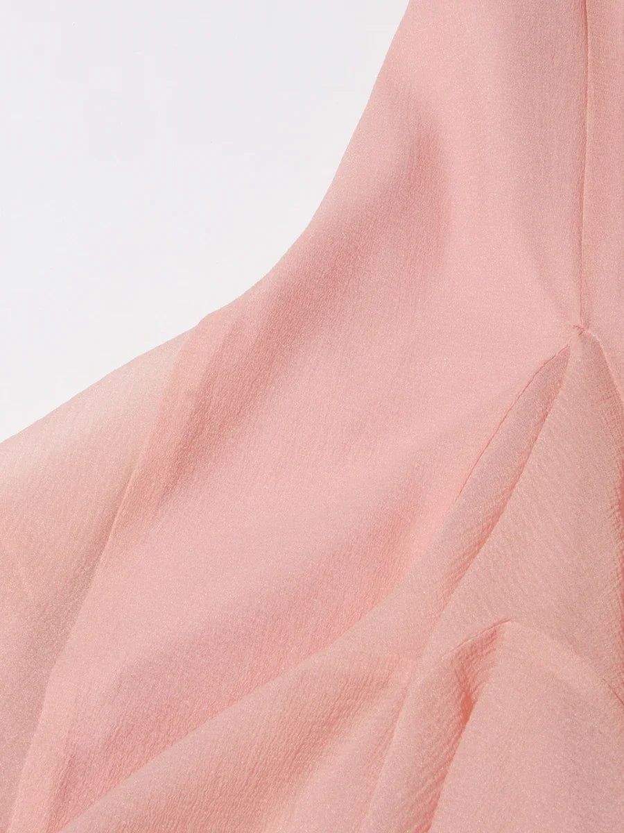 VGH Sweet Ruffles Elegant Knee Length Dresses for Women Round Neck Flare Sleeve High Waist Spliced Button  A Line Dress Female