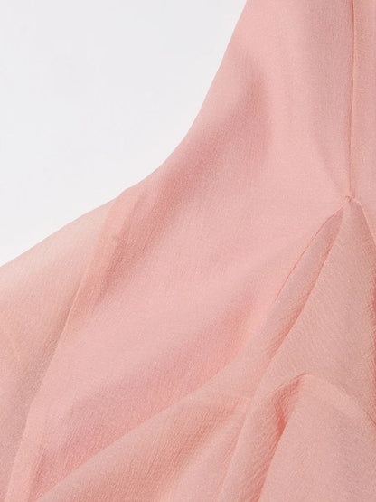 VGH Sweet Ruffles Elegant Knee Length Dresses for Women Round Neck Flare Sleeve High Waist Spliced Button  A Line Dress Female