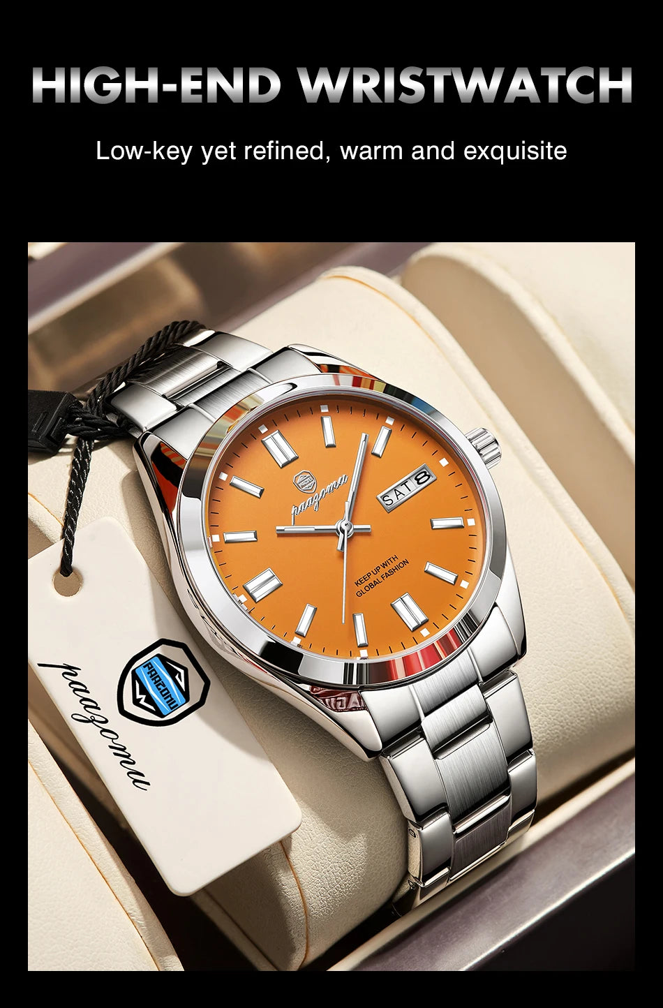 PAAZOMU Man Fashion Wristwatch Business Stainless Steel Band Quartz Men Watch Waterproof Luminous Date Square Men's Watches