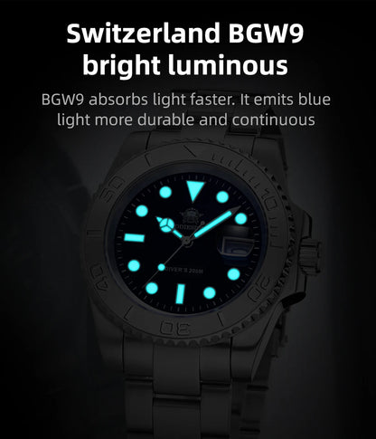 ADDIESDIVE New Luxury Men's Watch Stainless Steel BGW9 Super Luminous Quartz Men's Watch Diver 200m Men Analog Watches MY-H3C