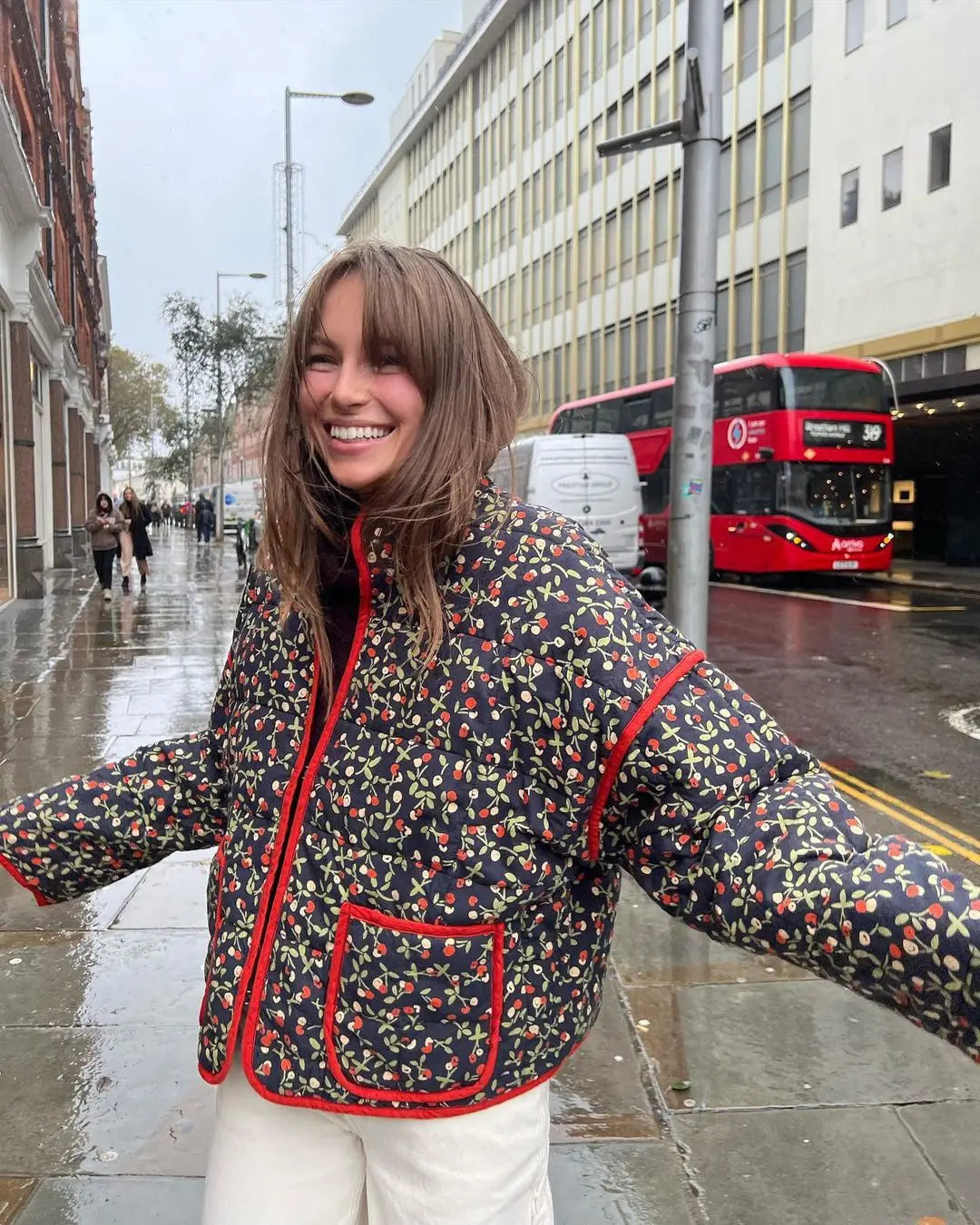 New Women's Floral/Gingham Print Lightweight Quilted Parkas Woman Long Sleeve Pockets Vintage Winter Jacket Coat Streetwear Tops