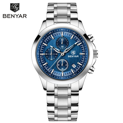 BENYAR Men's Watches Luxury Quartz Wristwatches Chronograph Watch Men Gifts Waterproof Stainless Steel Clock Reloj Hombre 2025