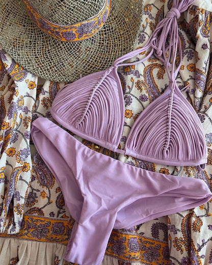 2025 New Bandage Stripes Brazilian Bikini Swimwear Women's Swimsuit Two Piece Set Female Sexy Lace up Mujer Beachwear Summer