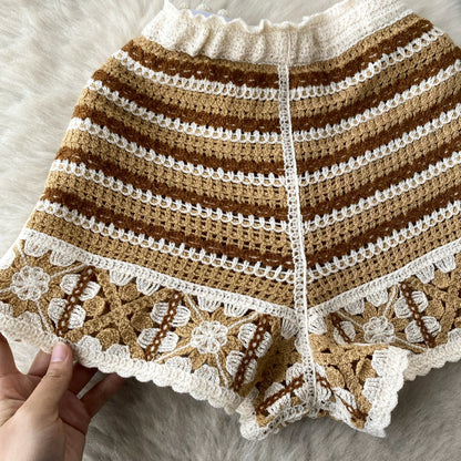 SINGREINY Summer Knit Beach Suit Women Short Camisole+ Hollow Out Wide Leg Shorts Fashion Vacation Stripe Casual Two Pieces Sets