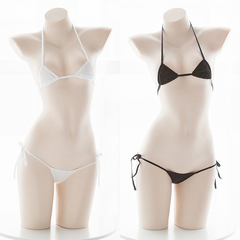 Amine Cute Girls Bikini Set Japanese Student Cosplay Swimsuit Halter Bandage Low Waist Swimwear Women Sexy Bathing Suit Bikinis