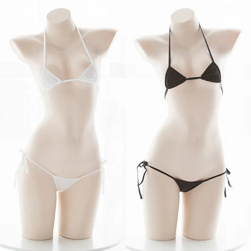 Amine Cute Girls Bikini Set Japanese Student Cosplay Swimsuit Halter Bandage Low Waist Swimwear Women Sexy Bathing Suit Bikinis