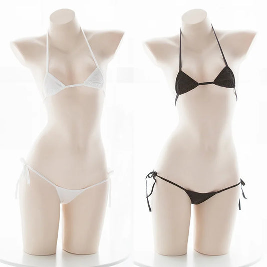 Amine Cute Girls Bikini Set Japanese Student Cosplay Swimsuit Halter Bandage Low Waist Swimwear Women Sexy Bathing Suit Bikinis