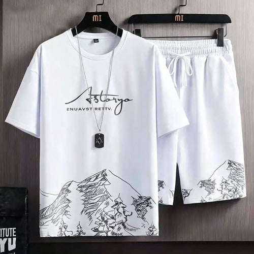 Men's Casual Sport Ice Silk Suit Printed Sweatshirt Sweatpants Outdoor Jogging Sports Basketball Training Fitness 2 Piece Suit