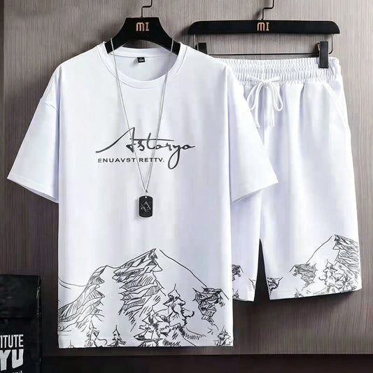 Men's Casual Sport Ice Silk Suit Printed Sweatshirt Sweatpants Outdoor Jogging Sports Basketball Training Fitness 2 Piece Suit