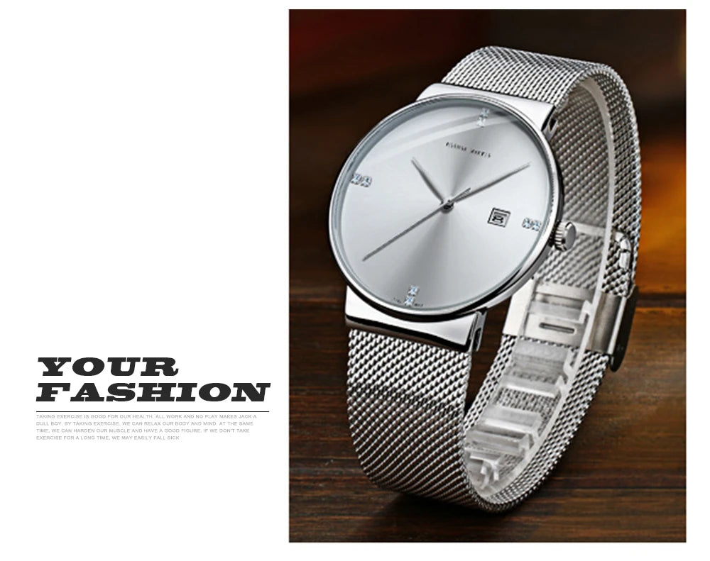 Japanese Original Quartz Movement Watch Luxury Rhinestone 40mm Blue Black Business Style Casual Fashion Stainless Steel Watches