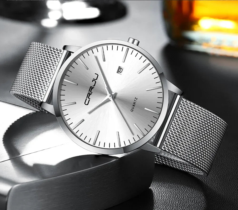 Watch for Men, Stainless Steel 40mm with Mesh Strap Mens Watches,Classic Ultra Slim 7mm Men's Wrist Watches Automatic Minimalist