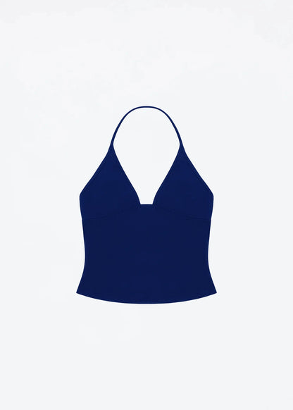 Tank triangle cup halter V-neck backless crop top Hayley's same style strappy top low-cut backless top