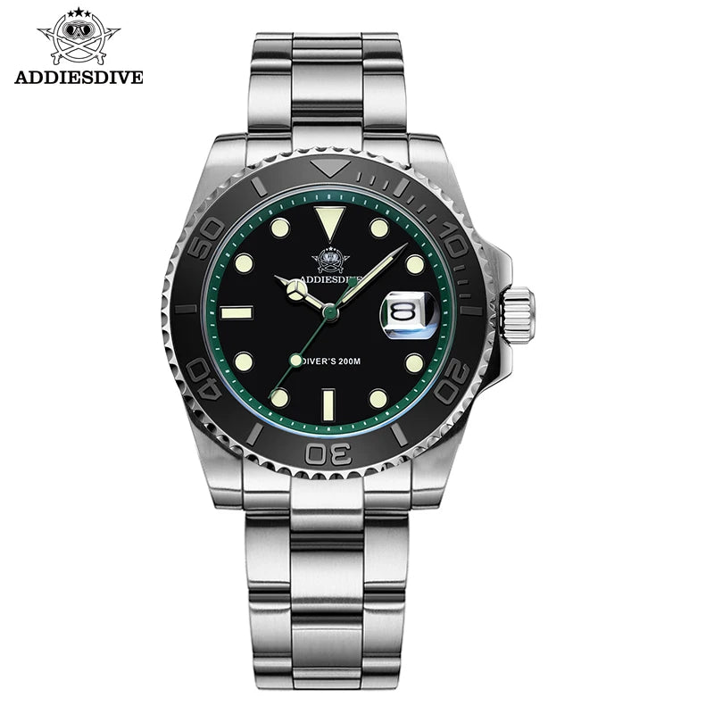 ADDIESDIVE Men's Watch BGW9 Super Luminous 316L Stainless Steel 20Bar Diving Quartz Steel Watches