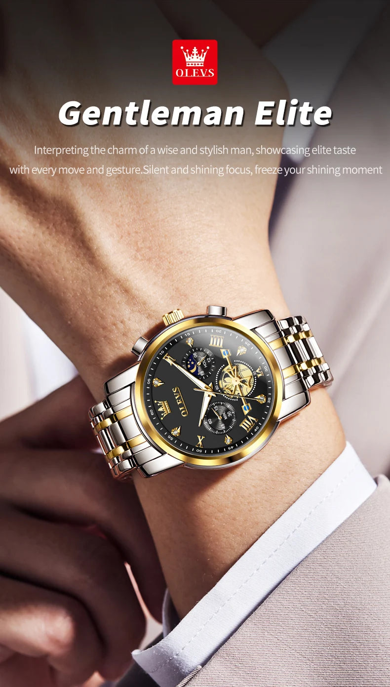 OLEVS 2856 Original Watches Man Multifunctional Chronograph Quartz Watch Waterproof Luminous Moon Phase Watches For Man Reloj