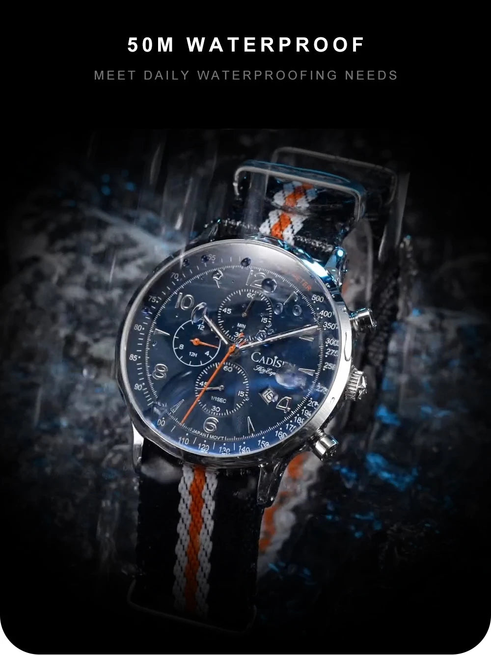 CADISEN Men's Watches Luxury Quartz Watch For Men Japan MIYOTA 0S10 Movt Canvas Strap Chronograph Waterproof Men's Wristwatch