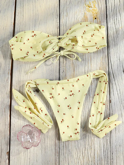 Solid Swimsuit Women Bathing Suit Bandeau Bikini 2026  Biquinis Feminino Swimwear High Waist Bikini Set Beachwear Sexy Bikinis