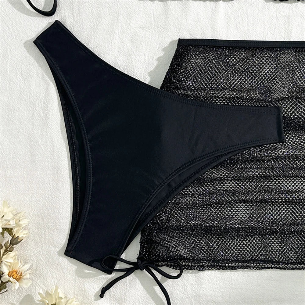 Sexy Pink Bikini Extrem String Backless Swimwear Mesh Skirt Women Push Up Swimsuit Black Y2K Thong Bikinis Beach Vacation Outfit
