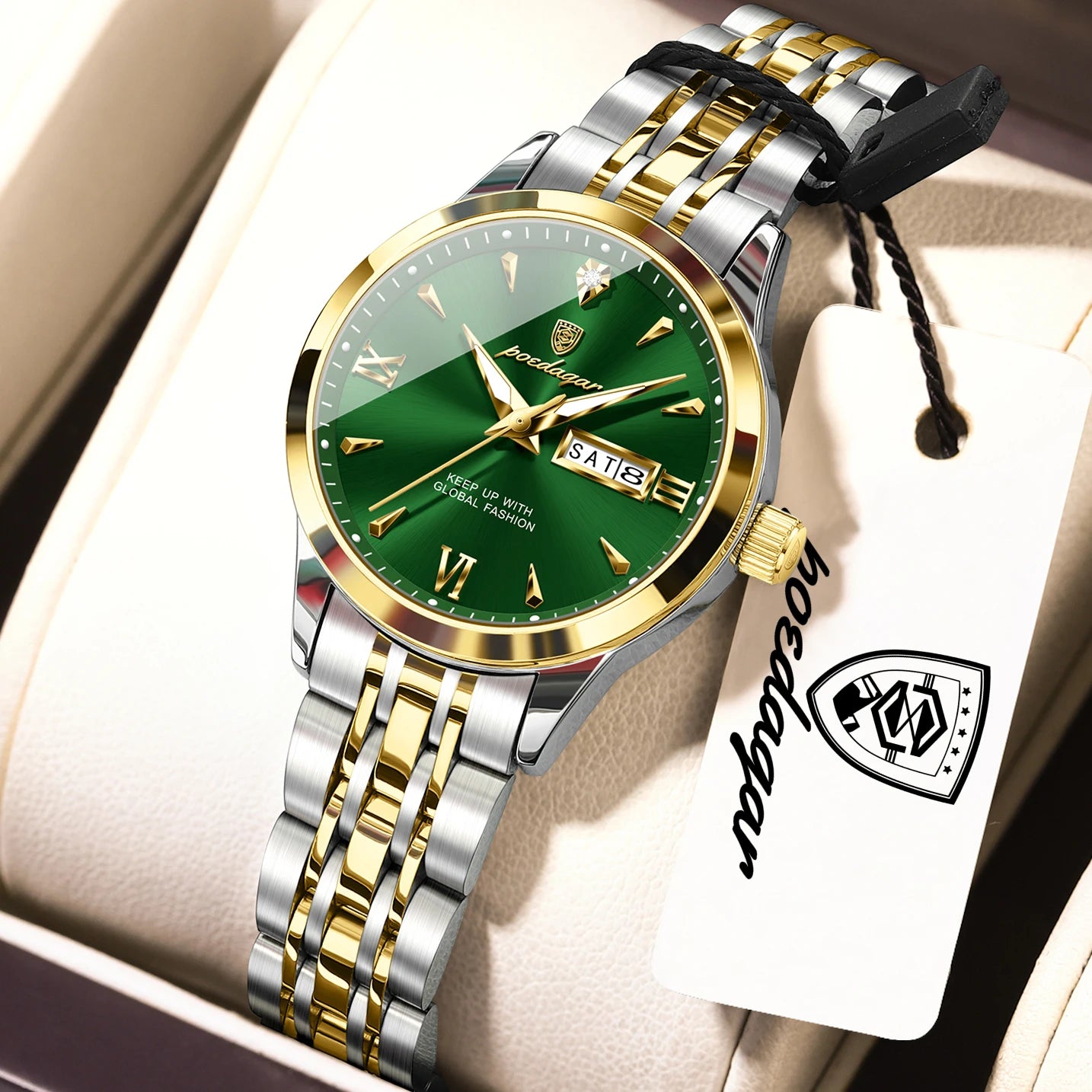 POEDAGAR Elegant Woman Watch Waterproof Luminous Date Week Ladies Wristwatch Stainless Steel Quartz Fashion Women's Watches Gift