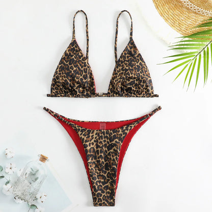 Sexy Leopard Bikini Suit Women Strap Push Up Swimsuit Three Points Bikini Set Low Waist Swimwear Women Summer Backless Beachwear