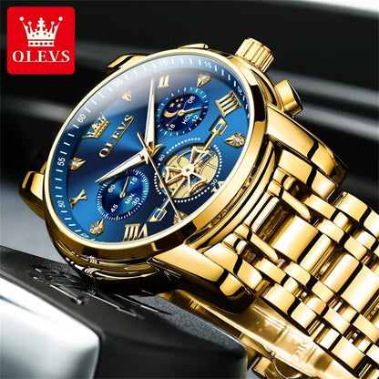OLEVS 2856 Original Watches Man Multifunctional Chronograph Quartz Watch Waterproof Luminous Moon Phase Watches For Man Reloj