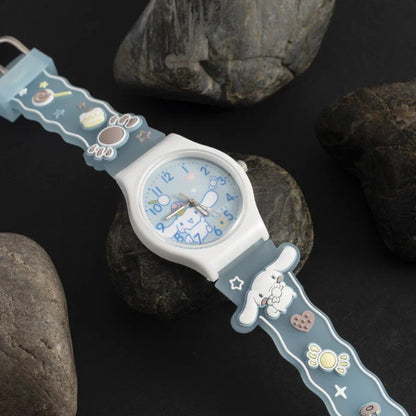 Sanrio 3D Pattern Children's Watch Cinnamoro Hello Kitty Waterproof Quartz Watch Kuromi Cartoon Silica Gel Watchband Kids
