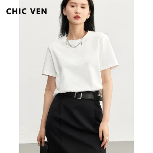 CHIC VEN Women's Tees Basic O Neck Short Sleeve Pullover T-shirt for Woman Solid Female Top Casual Ladies Tshirt Summer 2024
