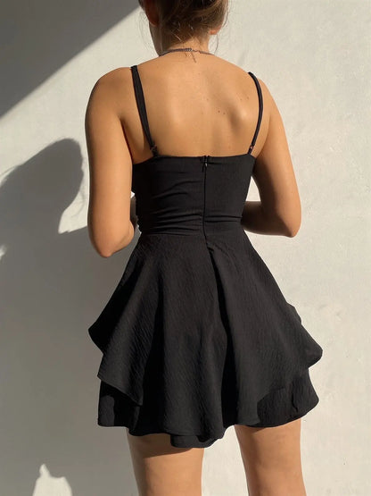 Slim Suspender Strap Sexy Dresses Y2k Solid Ruffles Rompers Summer Casual Threaded Slip Playsuits Female Elegant Clothes