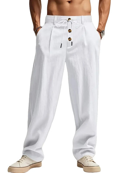 New men's cotton and linen casual breathable pants, fashionable street sport pants, beach and outdoor loose straight pants