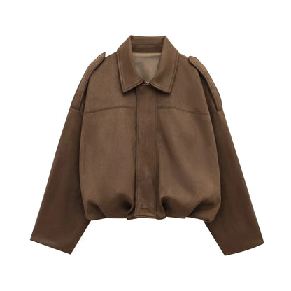 KONDALA Casual Soft Martini Green Bomber Jackets Women Long Lantern Sleeve Oversized Autumn Winter Coats Fashion 2025 Outwears