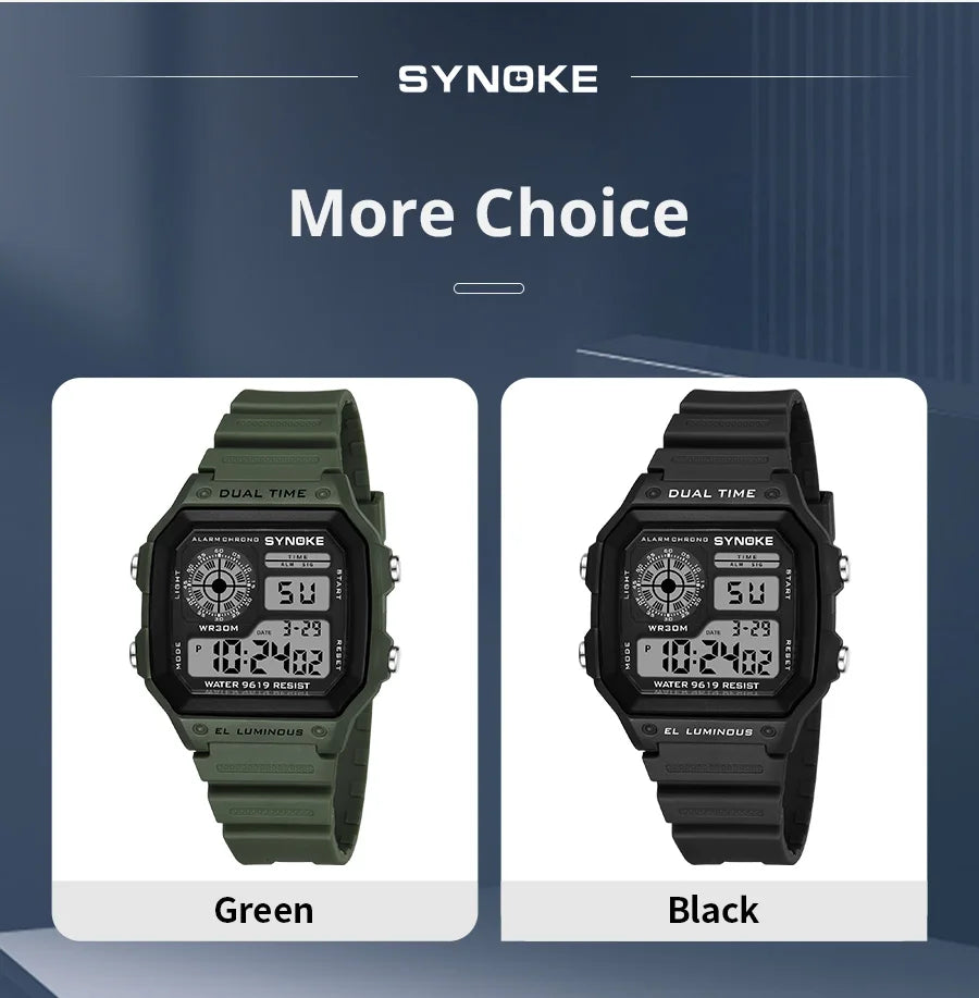 SYNOKE Digital Watches Men Sports Luminous Multifunction Waterproof Chrono Wristwatch Outdoor and Running Student Seven Light