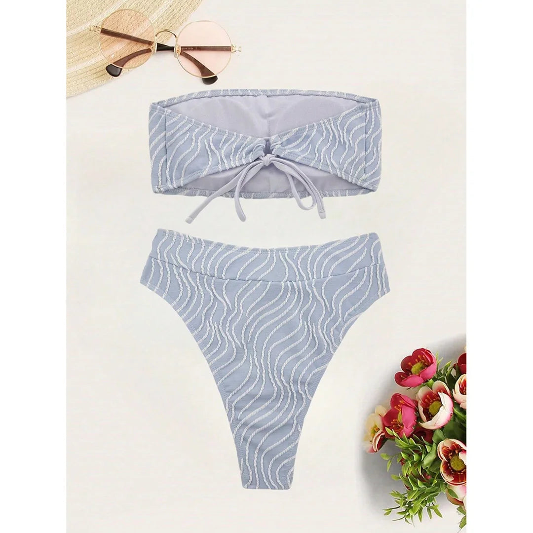 Sexy Wave Striped Bandeau High Waist Bikini Female Swimsuit Women Swimwear Two-pieces Bikini set Bather Bathing Suit Swim K5445