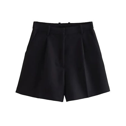 Women Fashion Side Pockets Front Darts Bermuda Shorts Vintage High Waist Zipper Fly Female Short Pants Mujer