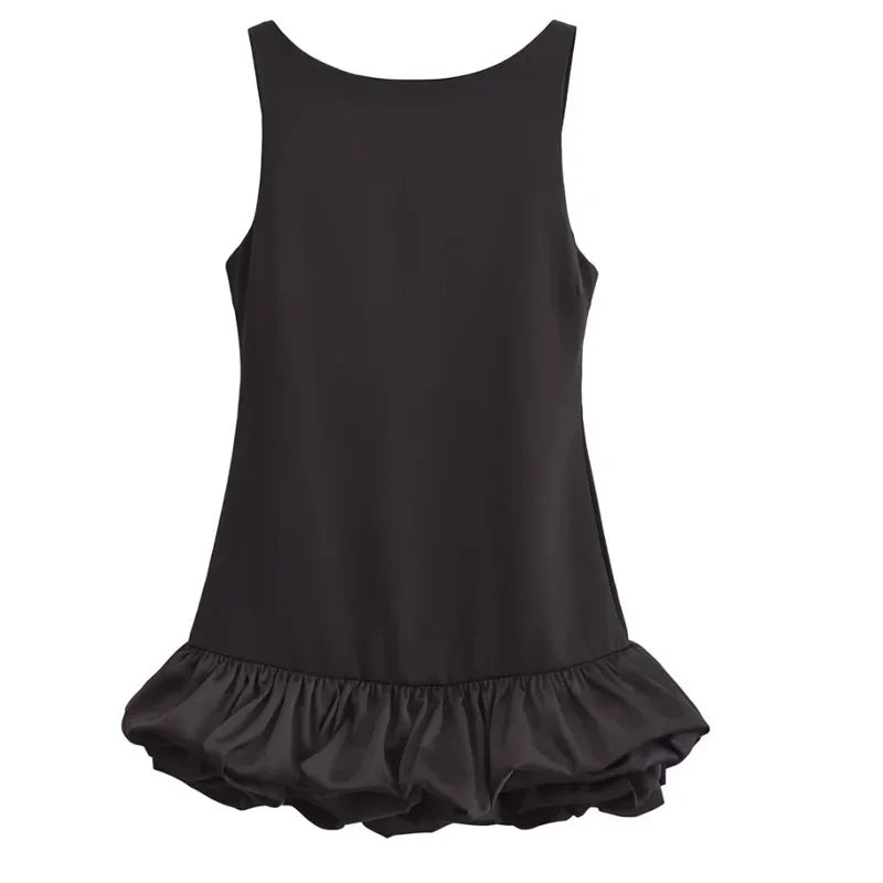HXAO White Short Dress Women's Ruffle Backless Party Dresses Black Red Sleeveless Bodycon Mini Dress Woman Summer Sexy Vestidos
