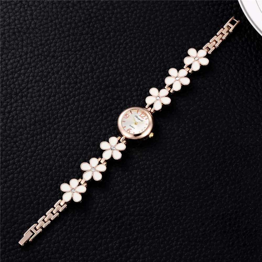 Top Brand Luxury Women's Watches Fashion Flower Bracelet Rose Gold Ladies Quartz Wristwatch Elegant Female Clock montre femme