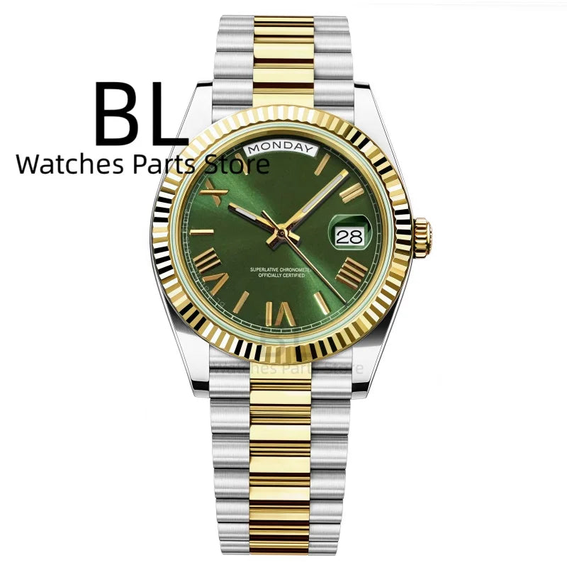 BLIGER 36mm39mm Silver Gold Luxury Enamel Dial Men's Watches Miyota8285 Week Date Function Waterproof Sapphire Glass Reloj Hombr