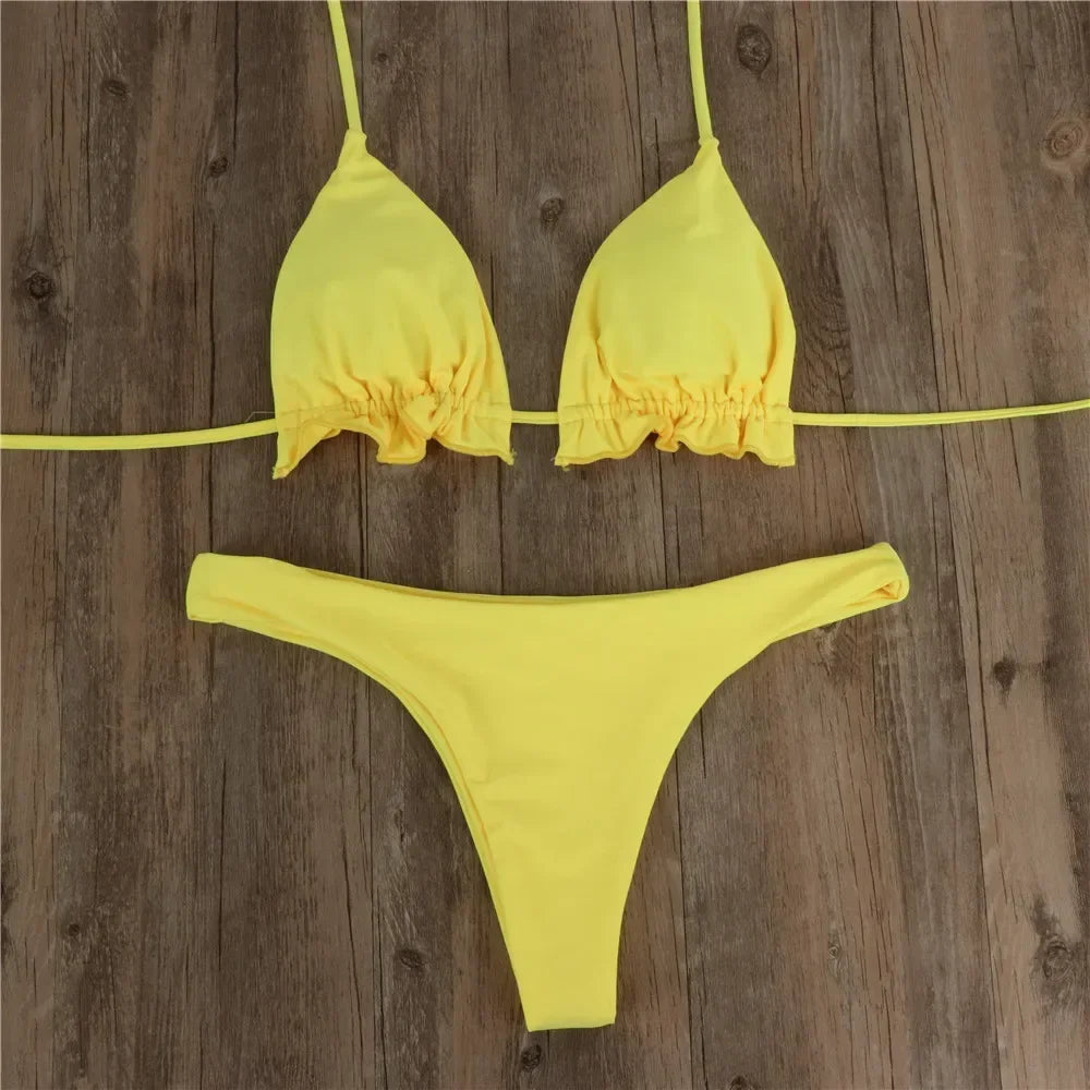 Summer Brazilian Bikini Set for Women Sexy 2 Pieces Set Push-up Swimwear Bandage Top Thong Bathing Suit Swimsuit Beachwear