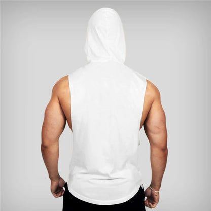 Mens Bodybuilding Sleeveless Hooded Shirts Summer Breathable Loose Cotton Hip Hop Tank Tops Gym Workout Fitness Muscle Hoodie