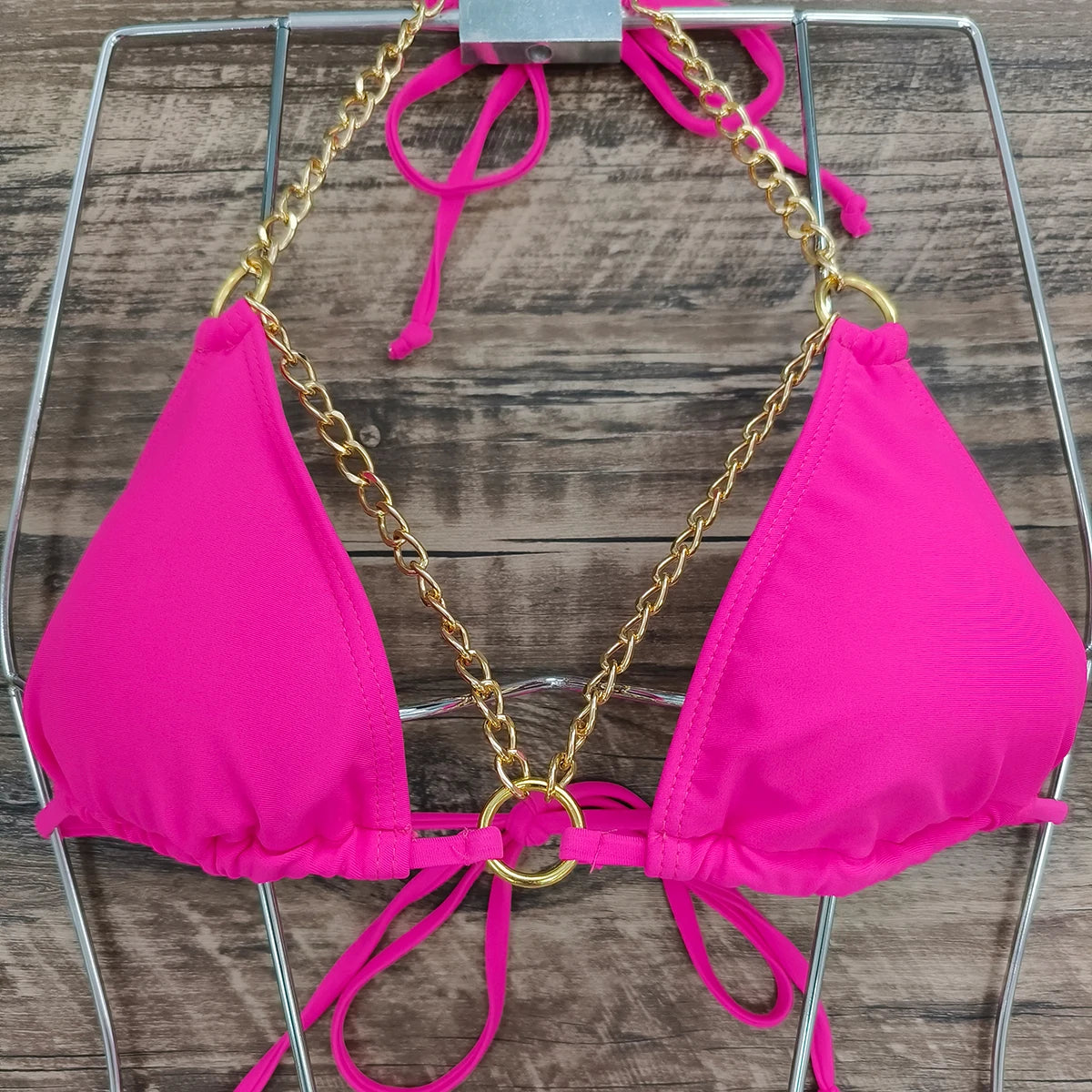 Brazilian Bikini Swimsuit for Women, Ring Linked Halter, Swimwear, Beachwear, 2025