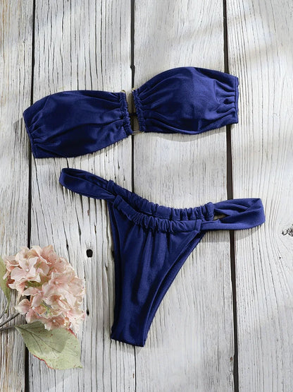 Solid Color Bikinis Set Triangle Swimwear Women 2026 Bandage Swimsuit Patchwork Bathing Suit Beach Biquini Mujer Swimming Wear
