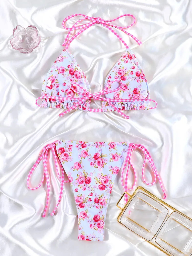 Rinabe Floral Print Bikini 2026 Biquini String Swimsuit High Cut Bikini Set Bathing Suit Women Swimwear High Waist Bikinis Beach