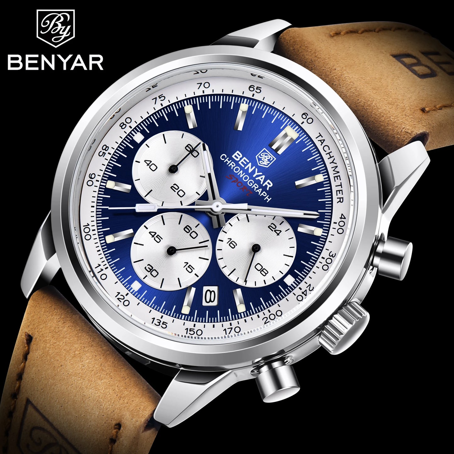 BENYAR 5188 New Quartz Watches for Men Top Brand 42MM Military Watch Luxury Chronograph 30M Waterproof Male Clock Reloj Hombre