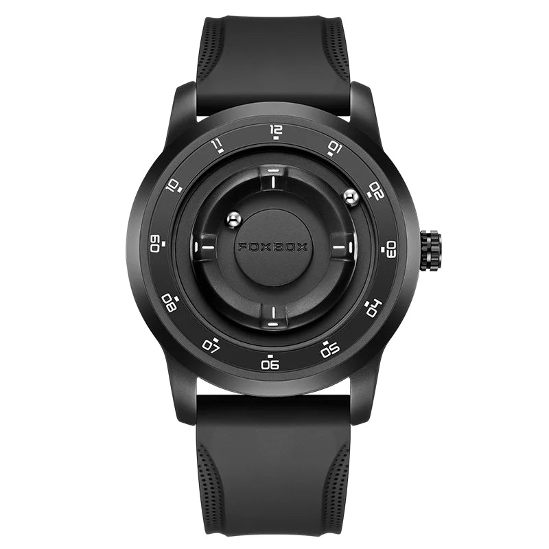FOXBOX Personalized Mens Watches Creative Simple Floating Magnetic Pointer Quartz Wristwatch Steel Waterproof Watch for Man