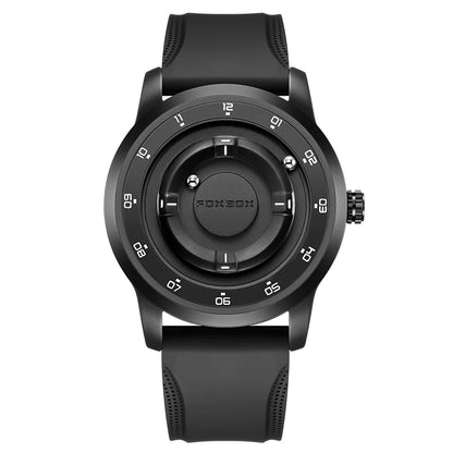 FOXBOX Personalized Mens Watches Creative Simple Floating Magnetic Pointer Quartz Wristwatch Steel Waterproof Watch for Man