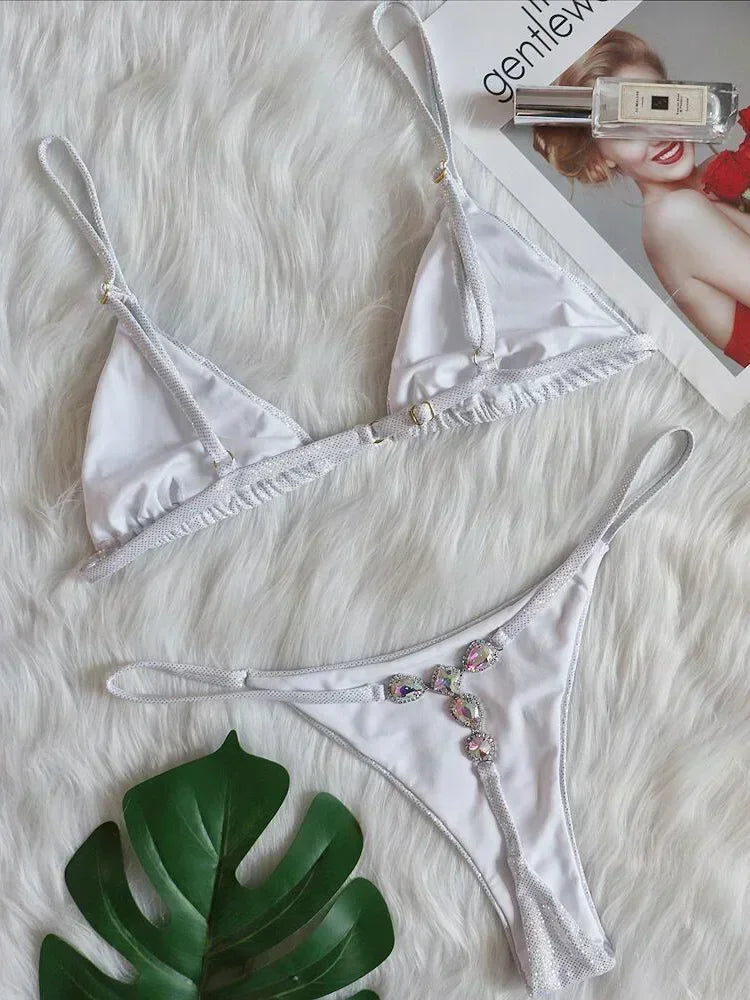 2026 Shiny Rhinestone Diamond Bikini Women Swimsuit Female Swimwear Two Pieces Bikini Set Halter Metal Chains Bathing Suit Swim