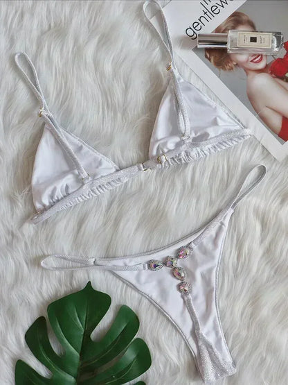 2026 Shiny Rhinestone Diamond Bikini Women Swimsuit Female Swimwear Two Pieces Bikini Set Halter Metal Chains Bathing Suit Swim