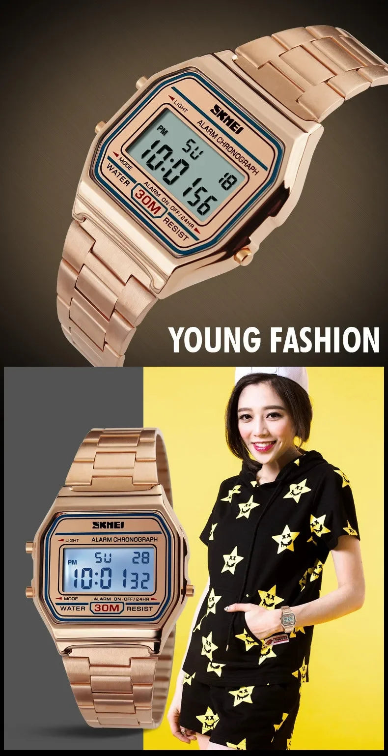 SKMEI 1123 Luxury Retro Digital Sports Watch for Men Stainless Steel Waterproof Mens Wristwatches Steel Clock 1328 Reloj Hombre