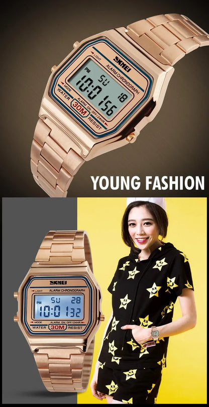 SKMEI 1123 Luxury Retro Digital Sports Watch for Men Stainless Steel Waterproof Mens Wristwatches Steel Clock 1328 Reloj Hombre