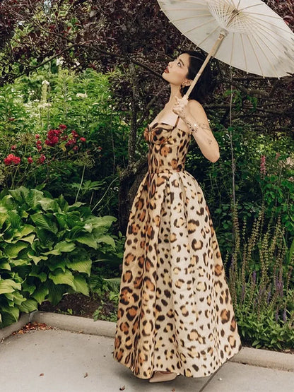 Leopard Print Sleeveless Sling Dress For Women Fashion Chic Backless A Line Dresses 2025 Elegant Female High Street Vestidos